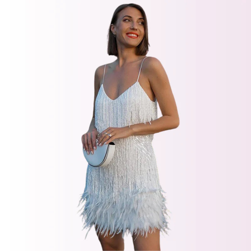 Fringe Feather Mini Cocktail Dress