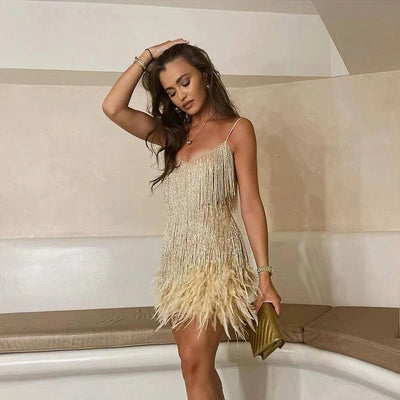 Fringe Feather Mini Cocktail Dress